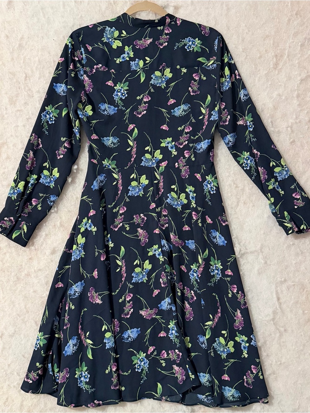 Nanette Lepore Navy Floral Long-Sleeve Fit & Flare Dress (SKU844) - Picture 3 of 6
